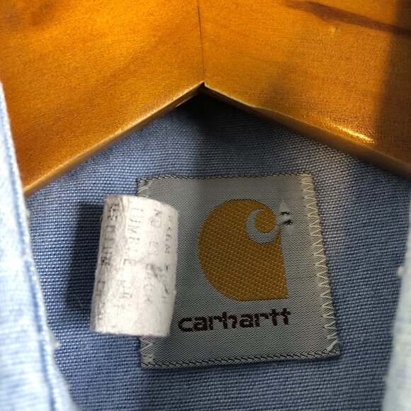 Carhartt Pearl Snap Shirt Mens Large 16 16.5 Blue Chambray Work USA Made Vintage - Picture 3 of 10